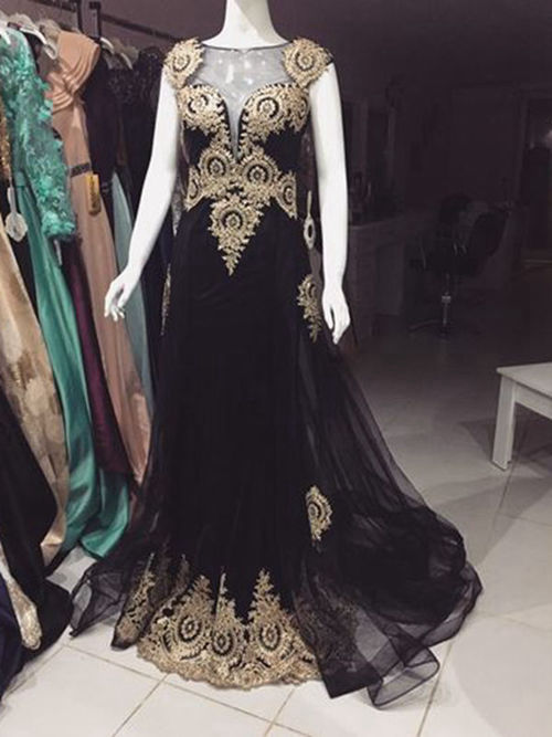 

Stunning Gold Lace Applique Evening Dresses Long Cheap Prom Formal Gowns For Women Party Bateau Sheer Neck Tulle Pageant Dress, Nude