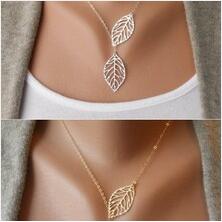 

Simple European New Fashion Vintage Punk Gold Hollow Two Leaf Leaves Pendant Necklace Clavicle Chain Charm Jewelry Women gift