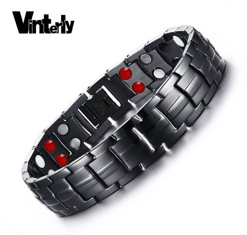 

Vinterly Double Row Black Men Health Germanium Infrared Negative Ion Magnetic Bracelet Stainless Steel Bracelets For Man