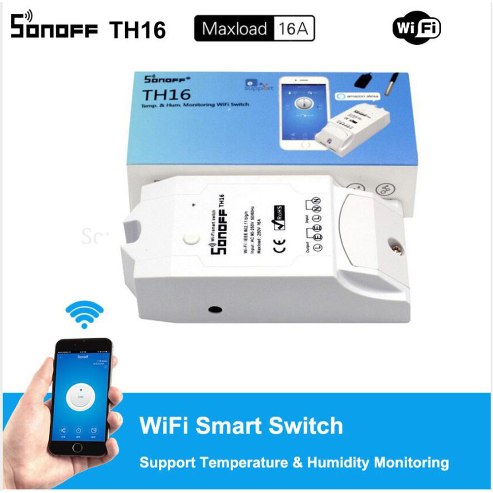 

Itead Sonoff TH16 Smart Wifi Switch Monitoring Temperature Humidity Wifi Switch Smart Home Automation Kit Works With Alexa Google Home 16A