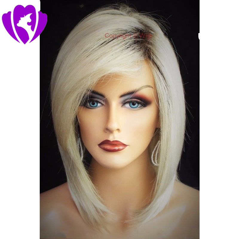 

Side part Short Bob wig Blonde Ombre Lace Front Synthetic wig For Women Heat Resistant Glueless Natural Silky Straight Fiber Hair Wigs, Black