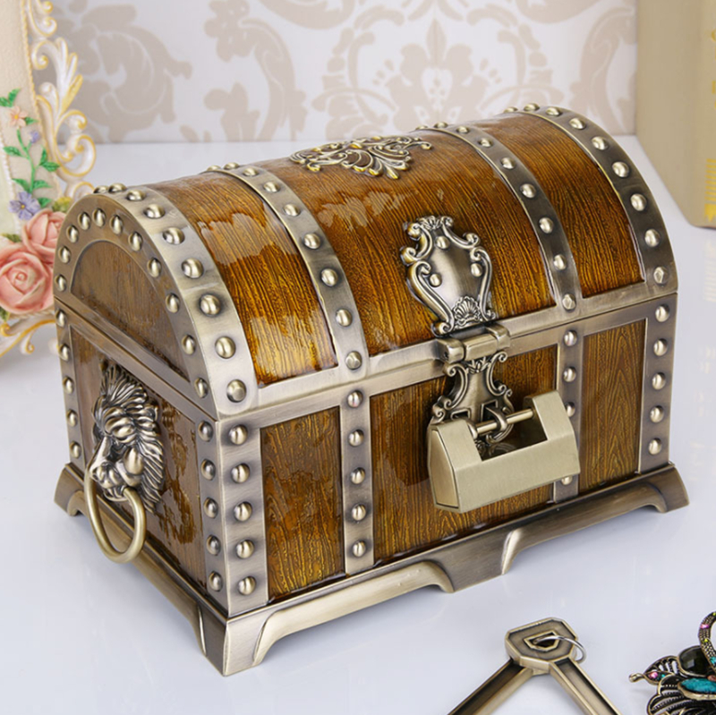 

Metal Alloy Treasure Box Chest Jewelry Case Vintage Home Decoration Birthday Gift 20*13*12.8cm Treasure Chest Storage Boxes, As picture