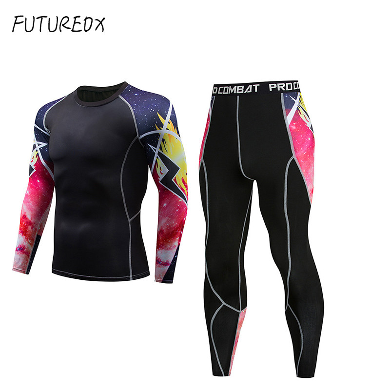 

Mens Compression Shirts 3D 2 piece set Long Sleeve T Shirt Fitness Quick-drying tights tops T-Shirts pants Tights Brand Clothing, 2008