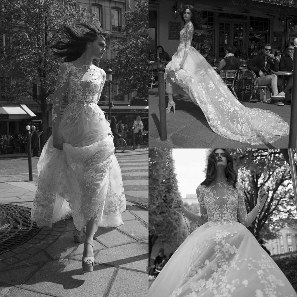 Liz Martinez 2019 New 3D Flora Appliques Wedding Dresses With Long Sleeve See Though Bodice A Line Floor Length Country Style Bridal Gown