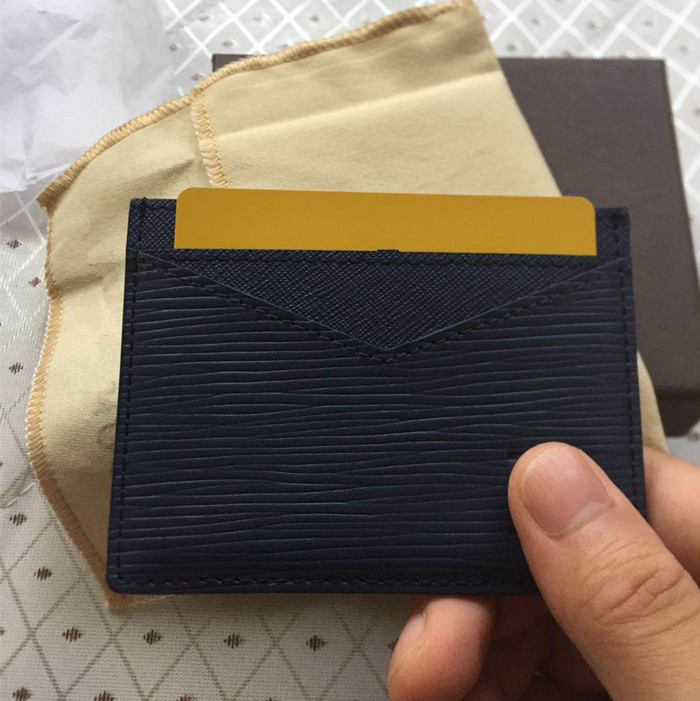 

Casual Brand Card Holder Black & Blue Mini Purse Men/Women Real Leather ID Credit Card Thin Bus Card Wallet With Dust Bag Box