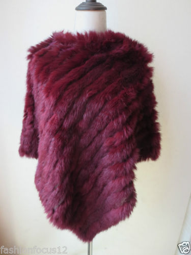 

Brand new real rabbit fur handmade knitted shawl/new style wine red