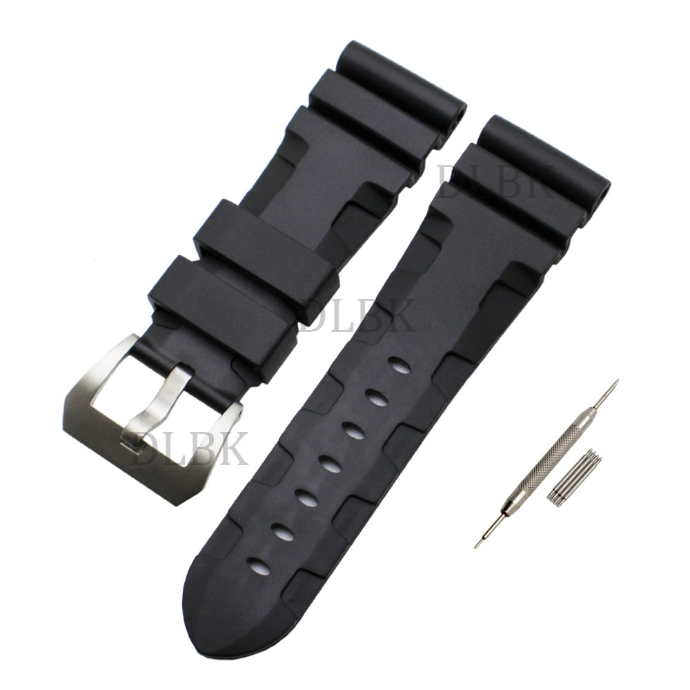 

24mm 26mm (Buckle 22mm) Men Watch band Black Diving Silicone Rubber Strap Sport Bracelet Stainless Steel Pin Buckle for Panerai LUMINOR