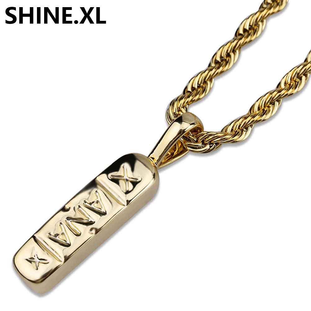 Hip Hop New Trendy Copper Gold Color Plated Vertical Pill Bar Pendant with 24 Inch Rope Chain Women Girls Party Jewelry