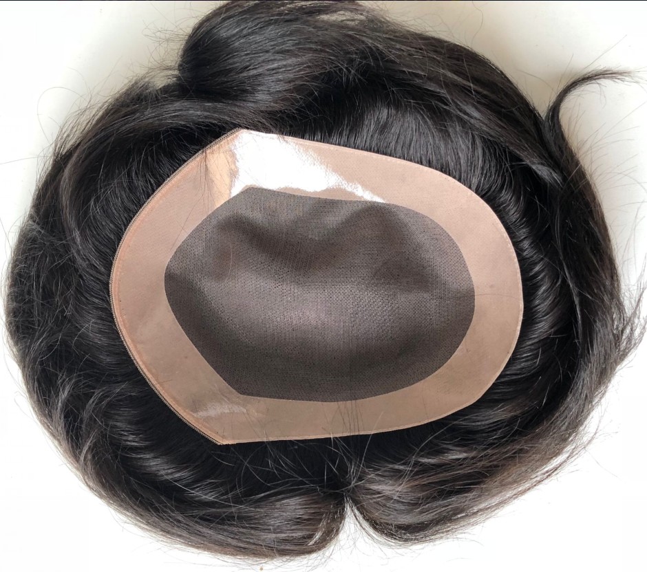 

Mono with PU Unit Mens Toupee Top Selling Unprocessed Virgin Indian Human Hair Silky Straight for Black Men Fast Express Delivery