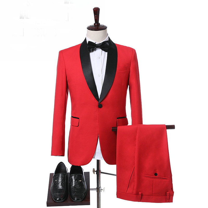 

Jacket + Pants ) 2018 Red Formal Party Men Suits 2018 Black Shawl Lapel Two Piece Custom Made Groom Tuxedos for Wedding, Same as image