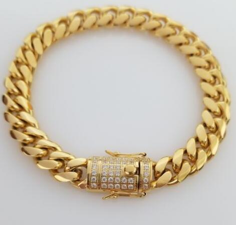 

Men 18K Gold Stainless Steel Lab Diamond Box Clasp 10mm Miami Cuban Bracelet, Black