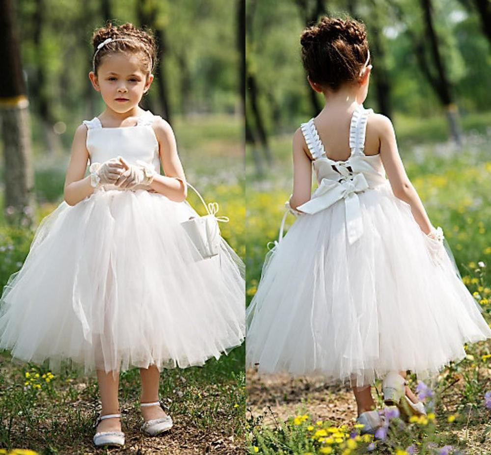 

2019 Cheap tea length Flower Girl Dresses For Wedding White Ball Gown Princess puffy tulle Girls Pageant Gowns Children Communion Dress, Black