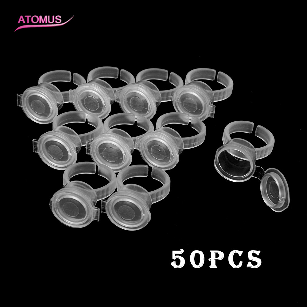 

50PCS Tattoo Pigment Ink Ring Cups Eyelash Extend Glue Holder Container With Lid Cover Cap Permanent Makeup Microblading Tool