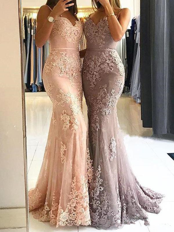 

Glamorous Sweetheart Spaghetti Straps Mermaid Evening Dresses Elegant Lace Appliques Special Prom Party Dresses Formal Evening Gowns, Water melon