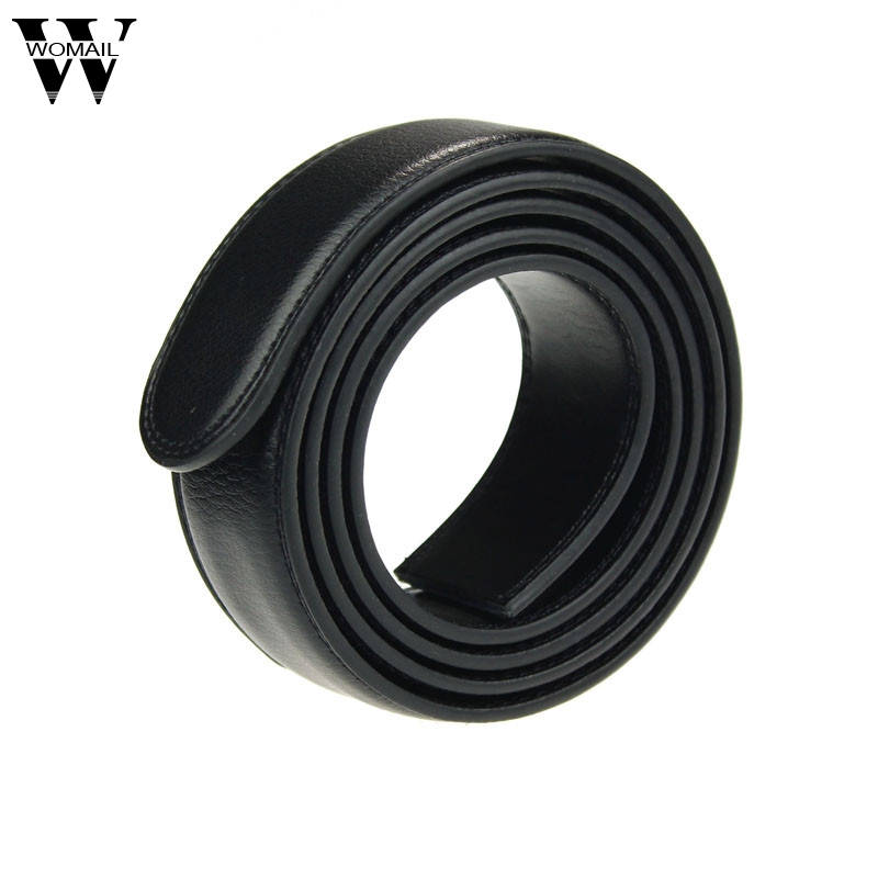 

Fashion Men's PU Leather Automatic Ribbon Waist Strap Belt Without Buckle Belts Black Amazing
