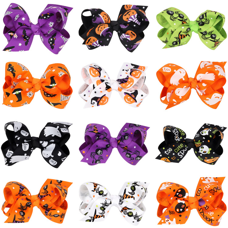 

Halloween pumpkin Hair Bow With Clips For Kids Hair Pumpkin hairpins Barrettes Bow Halloween Hair Accessories 14 Styles JLE147, Leave message pick design(#1---#14)