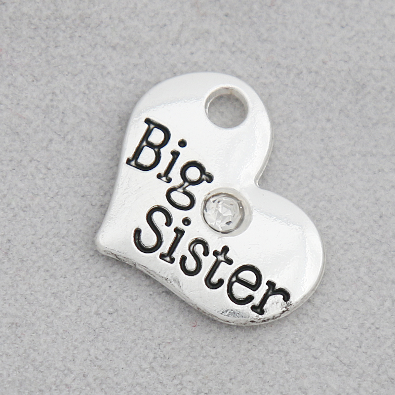 

Alloy Heart Big Sister Message Charms Flower Rhinestone Kids Gift Charms 15*19mm 50pcs AAC892