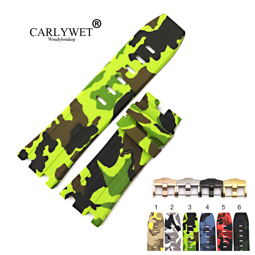 

CARLYWET 28mm Camo Waterproof Silicone Rubber Replacement Wrist Watchband Strap Belt Loops Buckles For OFFSHORE