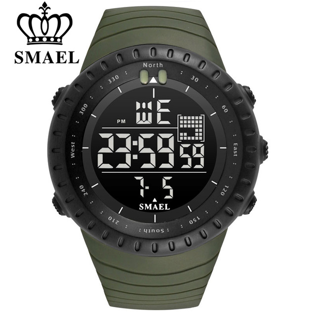 

2018 SMAEL New Men's Watch 50M Waterproof Digital LED Wrist Watches Men Outdoor Sports Digital Date Electronic Chronograph Man Wristwatch, Black green
