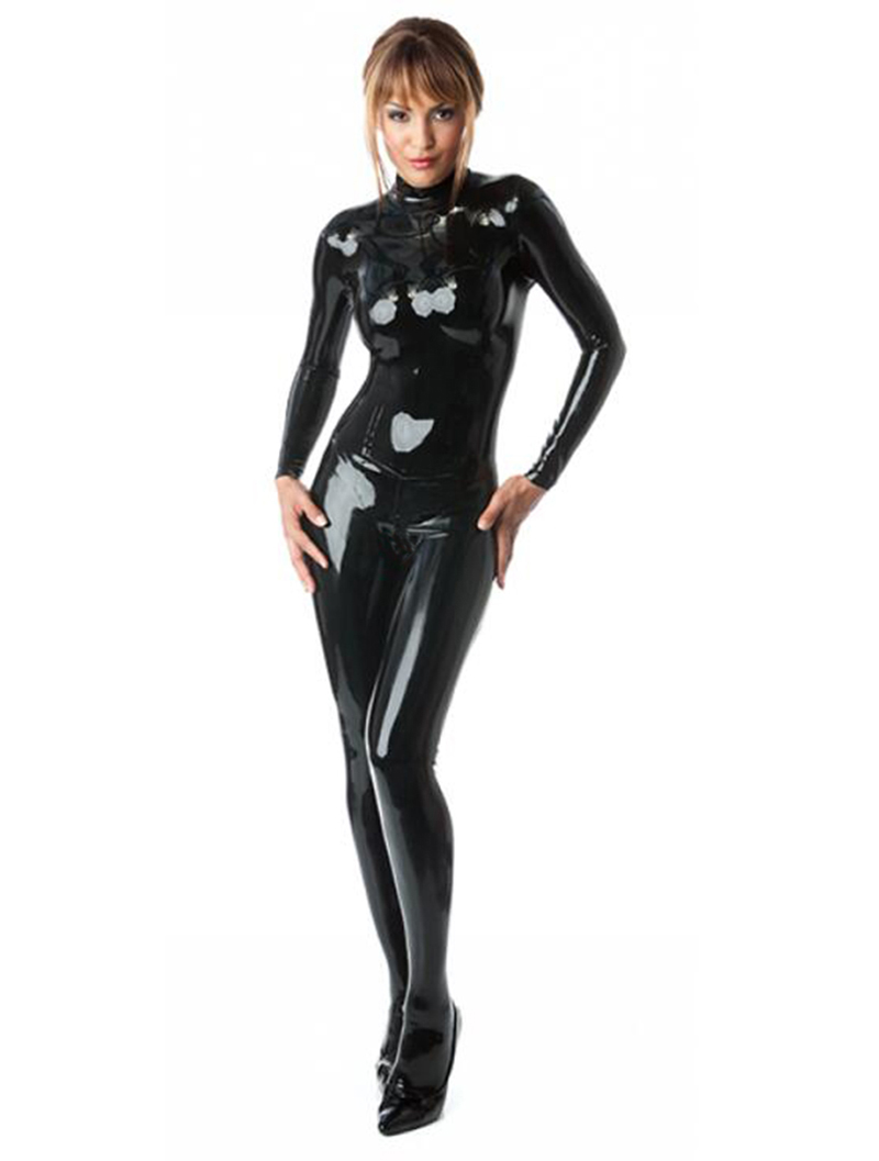 

Plus Size New Black Zipper Open Crotch Faux Leather Bodystocking Bodysuit Wet Look Long Sleeve Cosplay Catsuit Sexy Lingerie