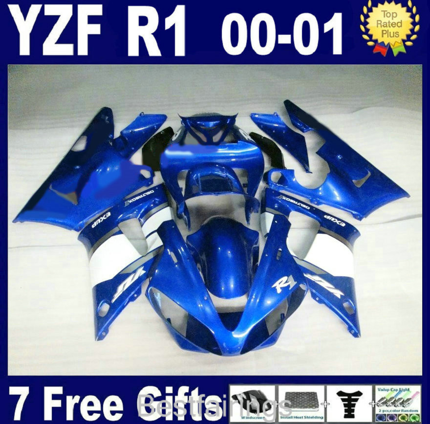

7gifts fairing kit for YAMAHA R1 2000 2001 white blue fairings YZF R1 00 01 VB27, Same as picture