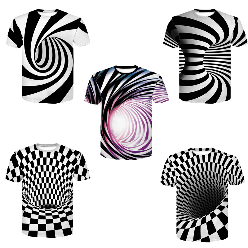 

4XL Black And White Vertigo Hypnotic Printing T Shirt Unisxe Funny Short Sleeved Tees Men/women Tops Men's 3D T-shirt, 1#