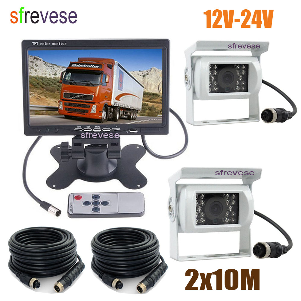 Kit de vue arrière de voiture avec moniteur LCD 7" + 2 x 18 IR Vision nocturne CCD caméra de recul pour stationnement arrière 4 broches étanche p