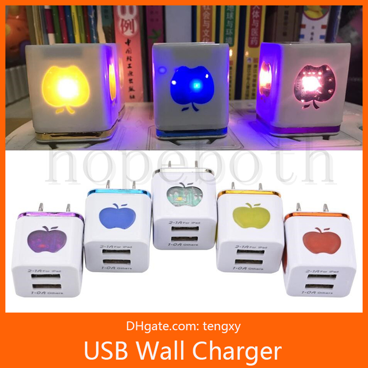 

Led light Dual USB travel/home wall charger With IC Protector EU/US plug AC power adapter for Iphone Samsung Galaxy Note LG