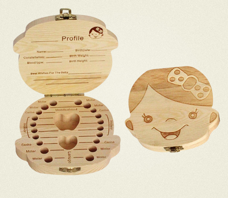 

Wholesale-Tooth Box for Baby Save Milk Teeth Boys/Girls Image Wood Storage Boxes Creative Gift for Kids Travel Kit english version 2 styles