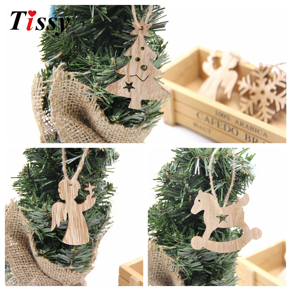 10 PCS Xmas Ornaments Christmas Wooden Pendants Decorations Christmas Gift#