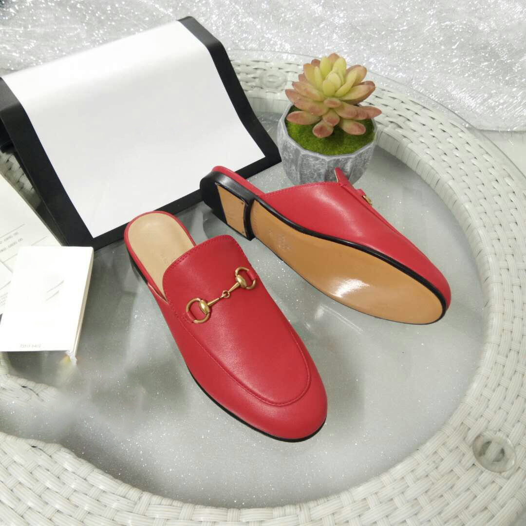 

Wholesale flat Mules with Baotou leather slippers Pedicure horsebit half leather shoes blue beans tide brand are all-match single female, White