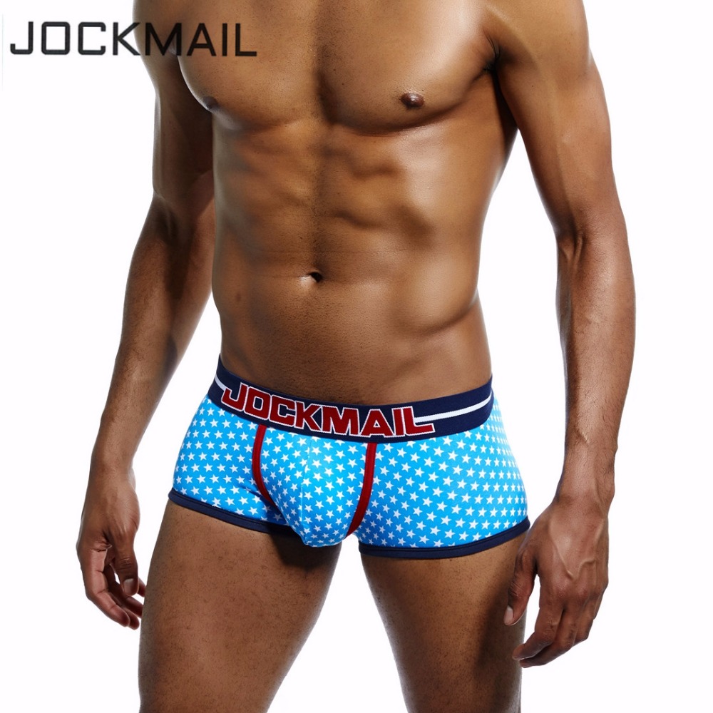 

JOCKMAIL Brand Sexy Men Underwear Boxer Shorts Trunks Cotton Mens Underwear Boxers Penis Pouch WJ U Convex Man Underpants Waist, Blue