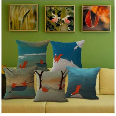 

White Tail Red Body Fox Print Cotton Flax Pillow Case Cover Car Sofa Pillow Sham Armchair For Living / Study / Dining Room Bedroom Hotel, As picture