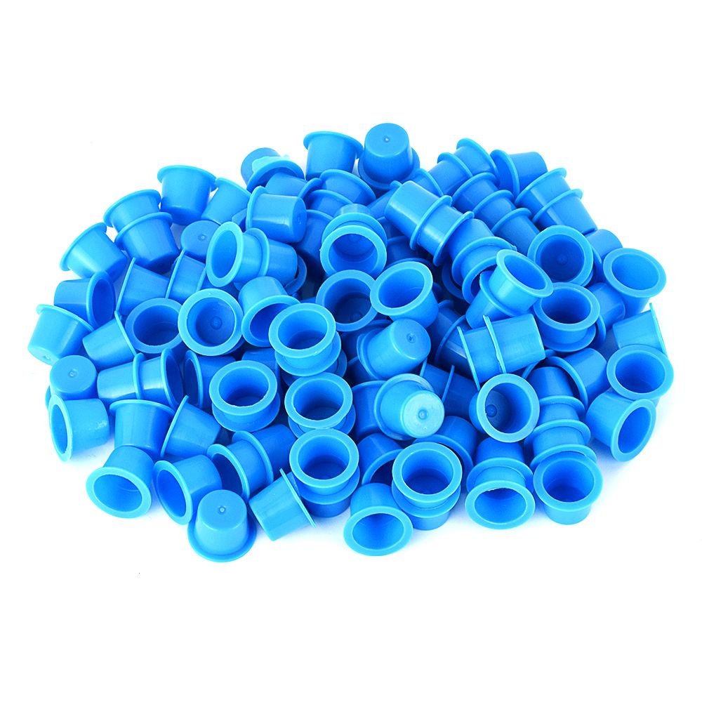 

500PCS Blue Yellow Plastic Tattoo Ink Cups Medium for Permanent Tattoo Makeup Eyebrow Makeup Pigment Container Caps Disposable Accessories