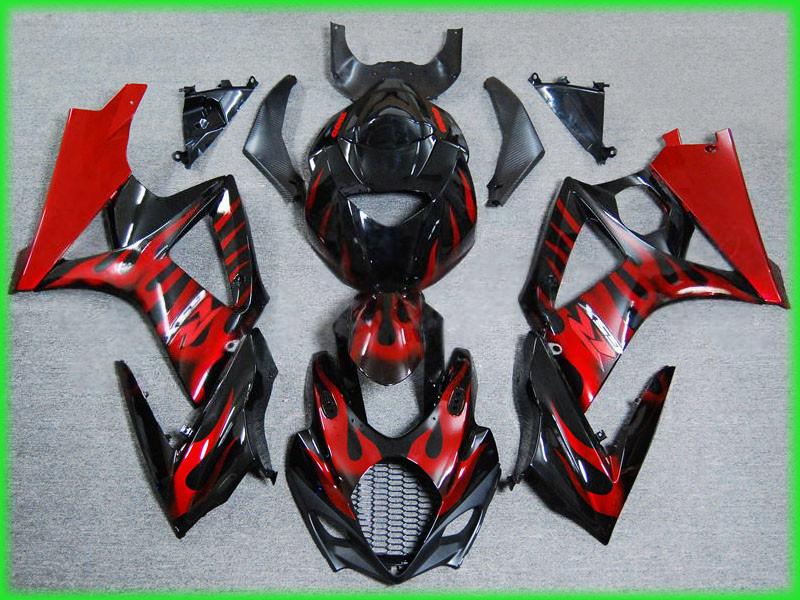 Kit de carénage offre spéciale pour Suzuki GSXR1000 07 08 ensemble de carénages flammes rouges noires GSXR1000 2007 2008 VB11