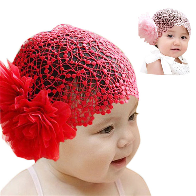 

Wholesale- Modern For 6 months -2 years Baby Infant Girl Lace Flower Headband Elastic Hairband cap hat Hair Band clothes Red,Pink Oct05