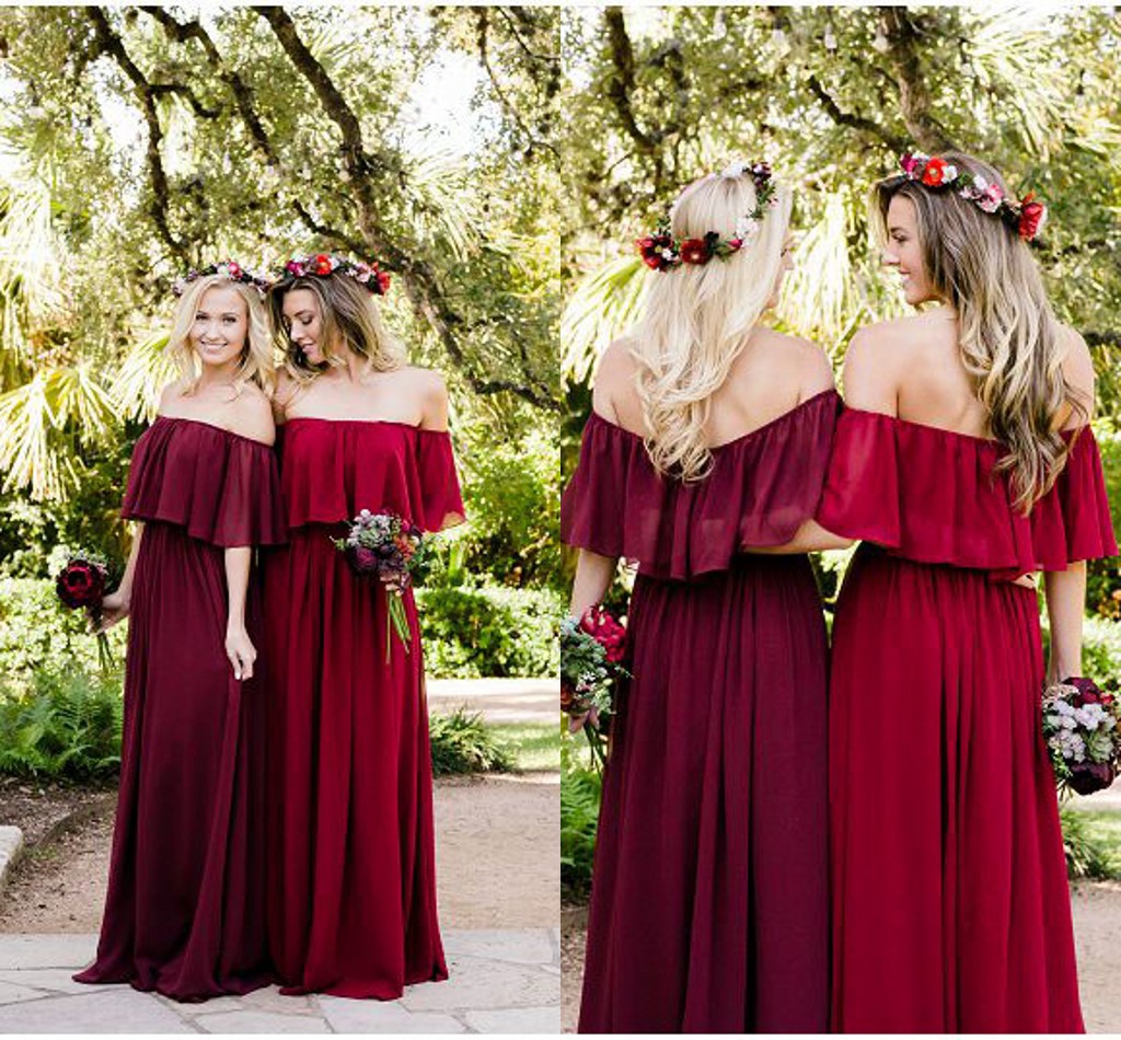 Bohemian Bridesmaid Dresses Off Shoulder A Line Long Chiffon Maid Of Honor Special Occasion Dresses For Wedding-image-408064988