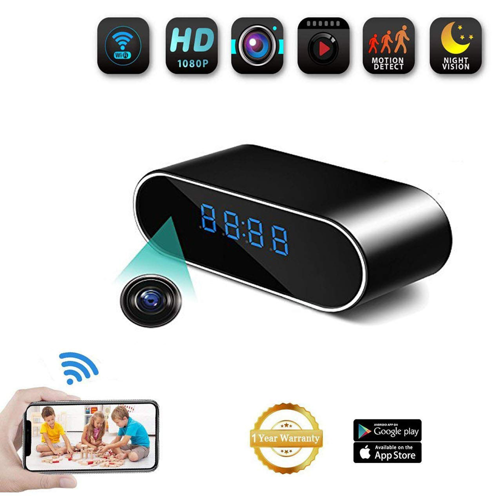 Horloge de table WiFi IP P2P sténopé Caméra sans fil Full HD 1920 * 1080P Vidéo Vision nocturne avec caméra IR Réveil de bureau Moniteur de sécur