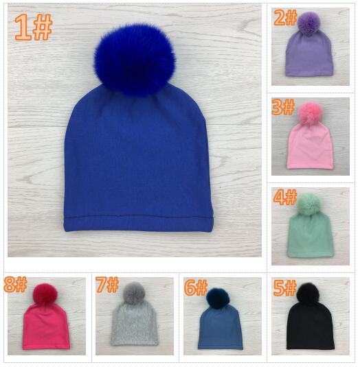 

2018 Children's Hats Unisex Newborn Infant Pom Pom Baby Winter Warmer Solid Hats Hairball Beanie Cotton Cap Drop Shipping BY0044, As photo