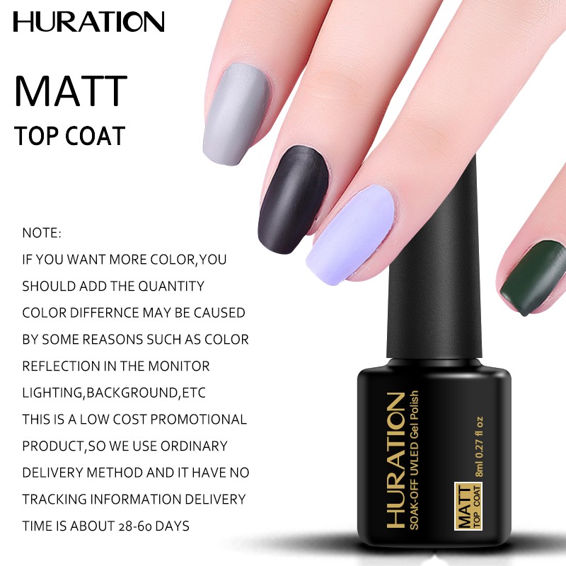 

Huration Matt Top Coat 8ml Gel Nail Polish UV Semi Permanent Clear Color Lacquer Art Primer Soak-Off Matte Top Nail Gel Varnish, Transparent