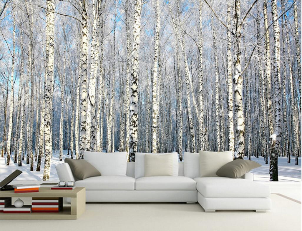 

3d wallpaper custom photo White birch forest snow scenery TV background wall Home decor 3d wall murals wallpaper for walls 3 d living room, Non-woven
