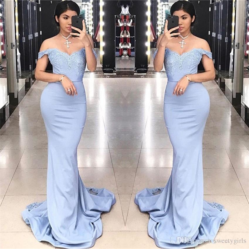 

Cheap 2018 Mermaid Prom Dresses Lace Appliques Off Shoulder Formal Long Evening Gowns Bridemaids Dress Cheap, Same as picture