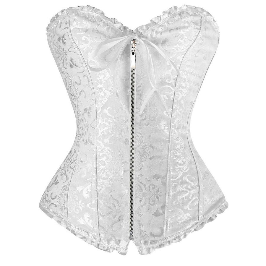 

Sexy White women corse Plus size Corset zipper overbust shapewear with thong burlesque korsett corpete corselet e espartilho E10, Black