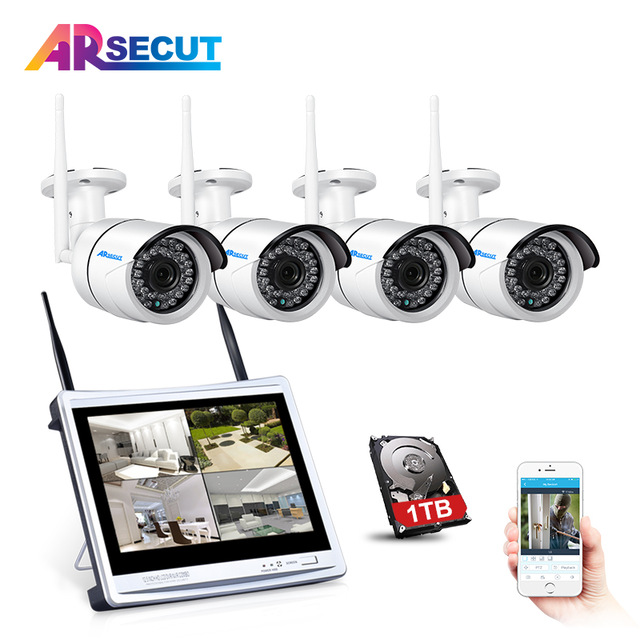 

Plug And Play 12" LCD Screen 4CH Wireless NVR CCTV System 960P HD Outdoor Security IP Camera WIFI Video Surveillance Kit 2TB HDD