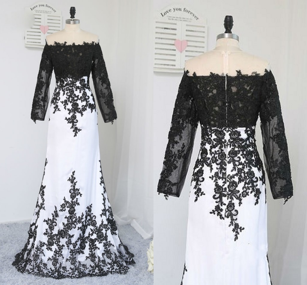 

Fashion Black And White Evening Dress Formal Gowns Long Cheap 2018 Off shoulders Lace Mermaid Chiffon Long Sleeves Red Carpet Prom Dress, Yellow