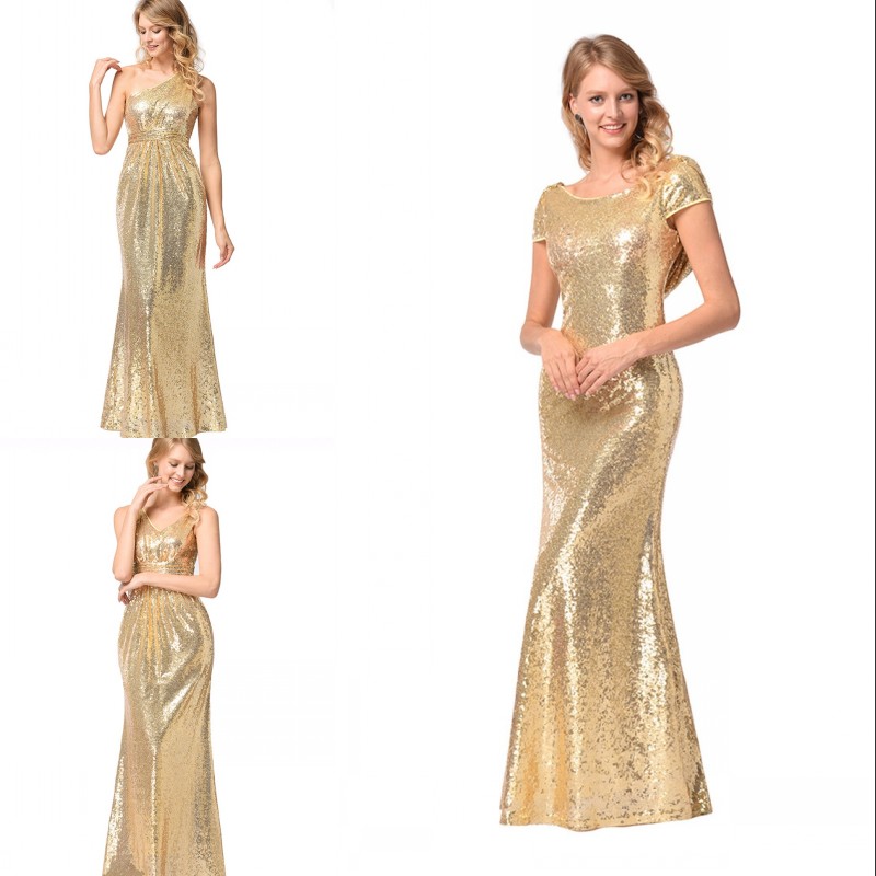 

Gold Sequin Mermaid Country Bridesmaid Dresses Maid Of Honor Dresses Robes De Demoiselle D'honneur Under 50 Real Photos 3 Styles