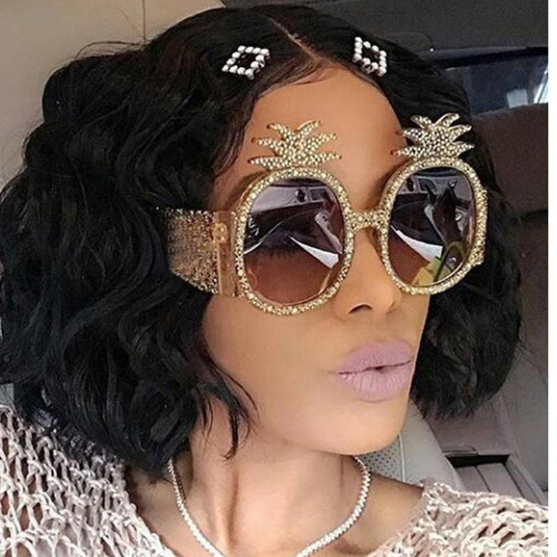 

New ladies sunglasses pearl rivets pineapple big box tide people Europe and America women's personality sunglasses, White;black