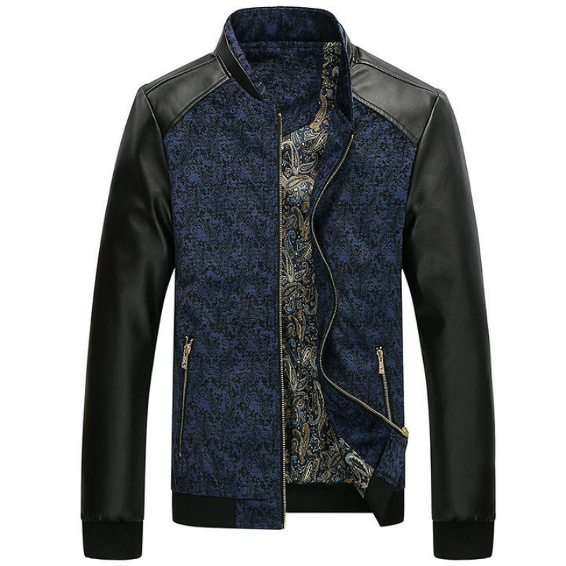 Mountainskin PU Leather Patchwork Men's Jackets 4XL Autumn Fashion Coats Men Outerwear Stand Collar Male Clothing Slim Fit SA332
