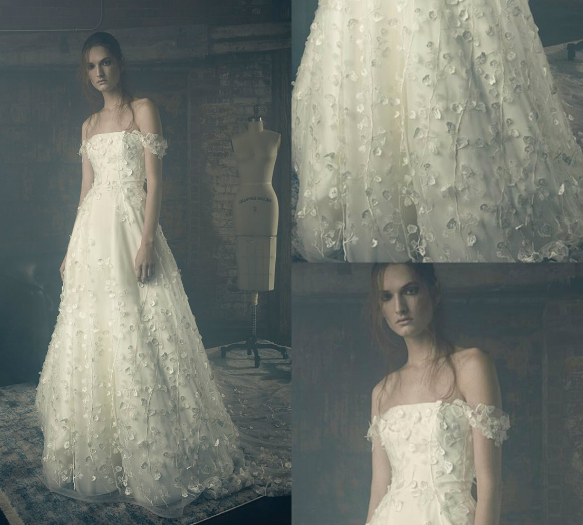 

Zuhair Murad A Line Wedding Dresses 3D Floral Applique Tulle Off Shoulder Sweep Train Bohemian Wedding Gowns Top Quality Vestido De Novia, Custom made from color chart