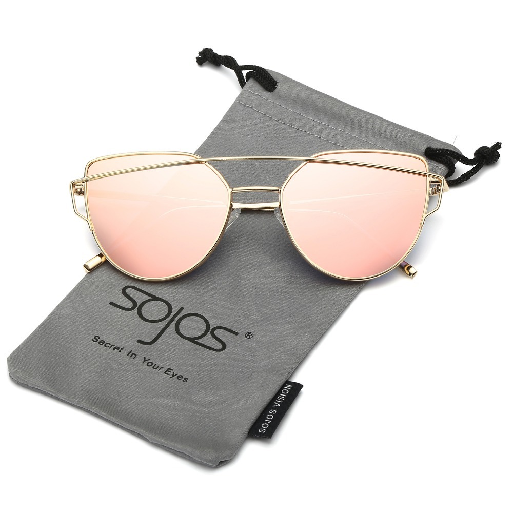 

SOJOS Sunglasses Women Men Cat Eye Accessories Sun Glasses Fashion New Twin-Beams Pink Sun glasses oculos de sol 1001